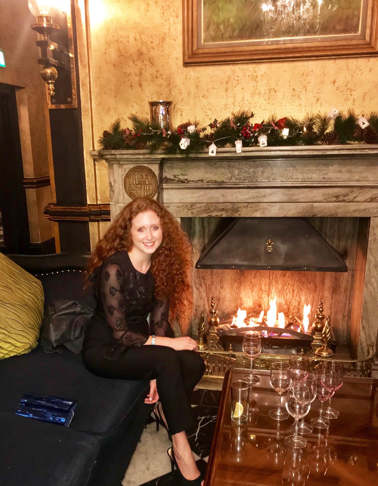 Toasting by the fire at the Meyrick Hotel