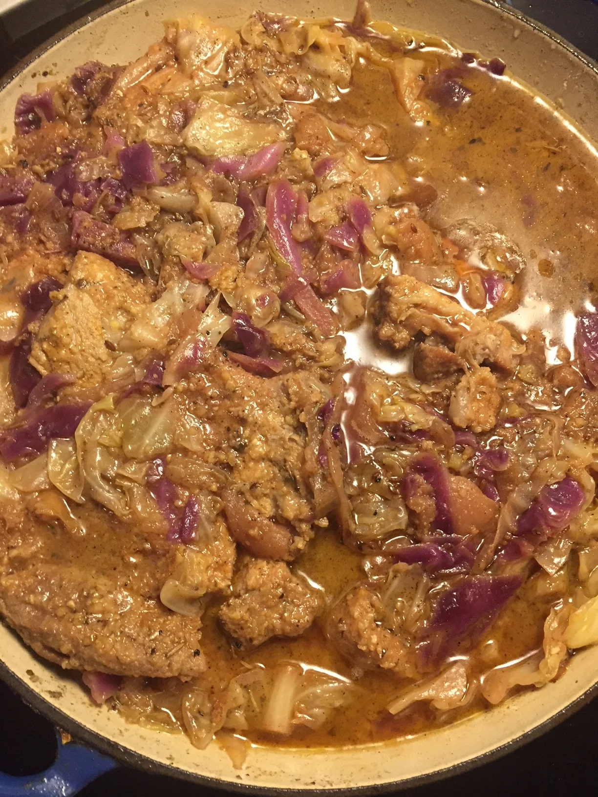 Braised pasture-raised pork chops