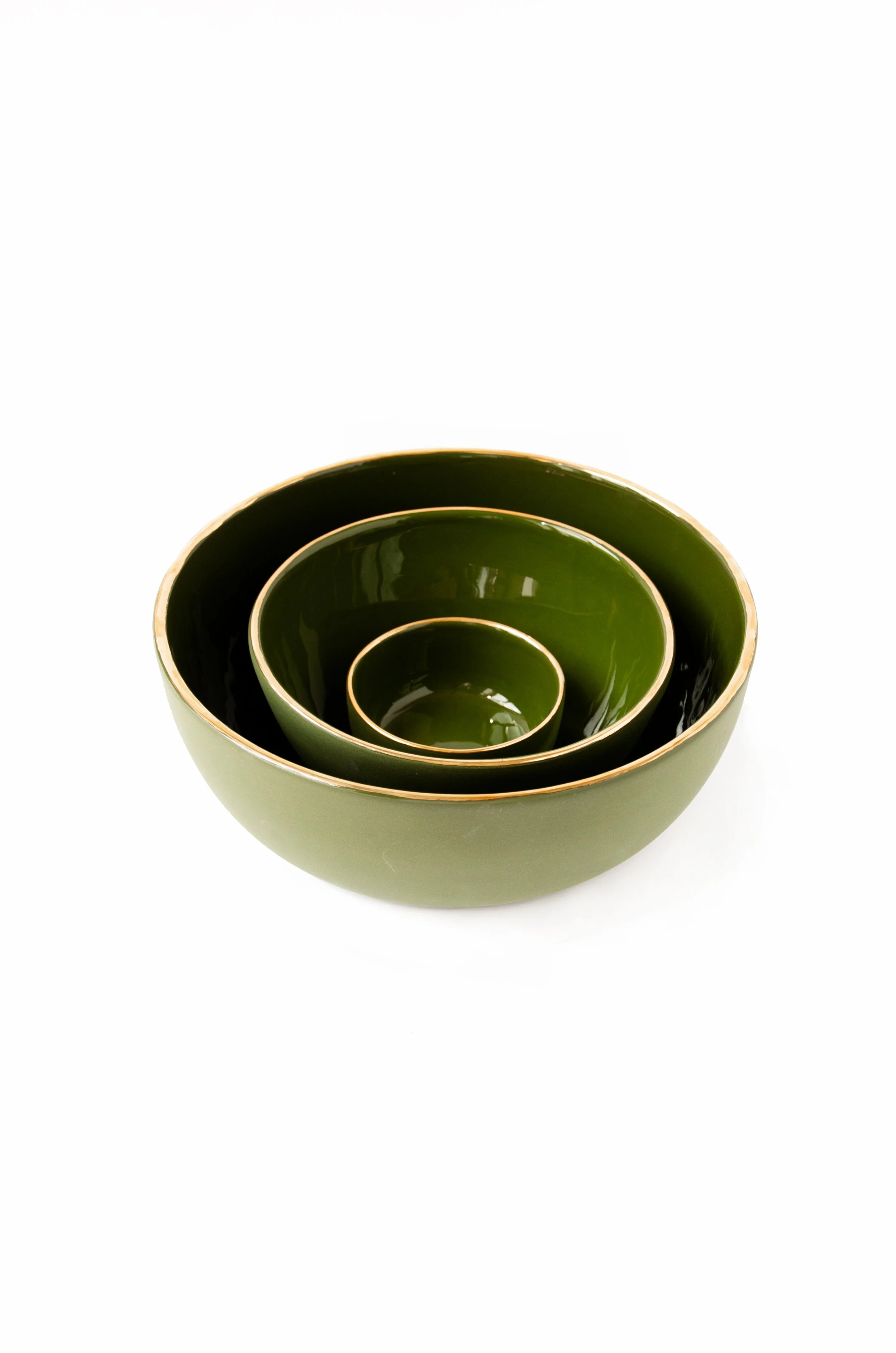 Green Porcelain Salad Serving Bowl with Gold Rim — Creating Comfort Lab