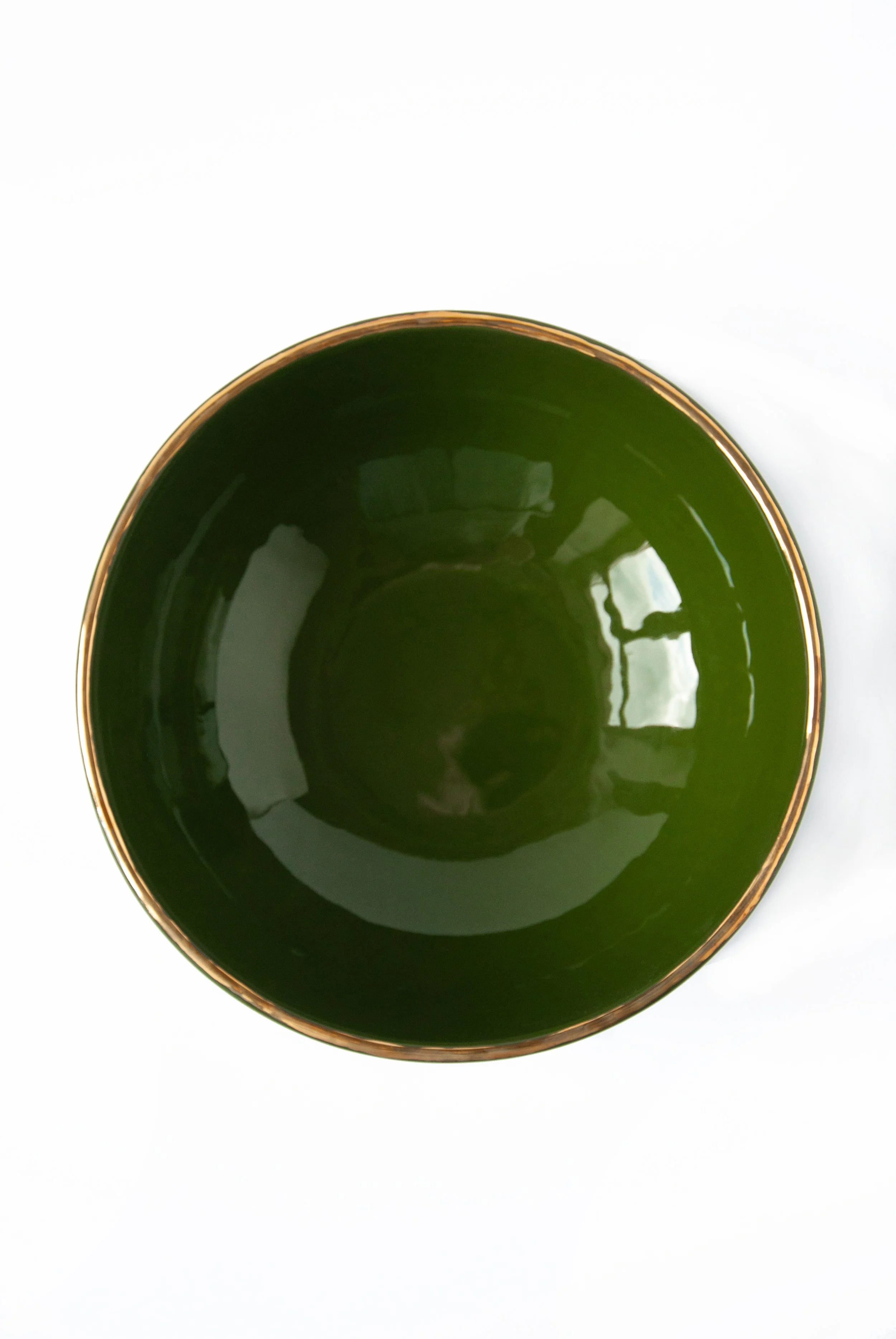 Green Porcelain Salad Serving Bowl with Gold Rim — Creating Comfort Lab