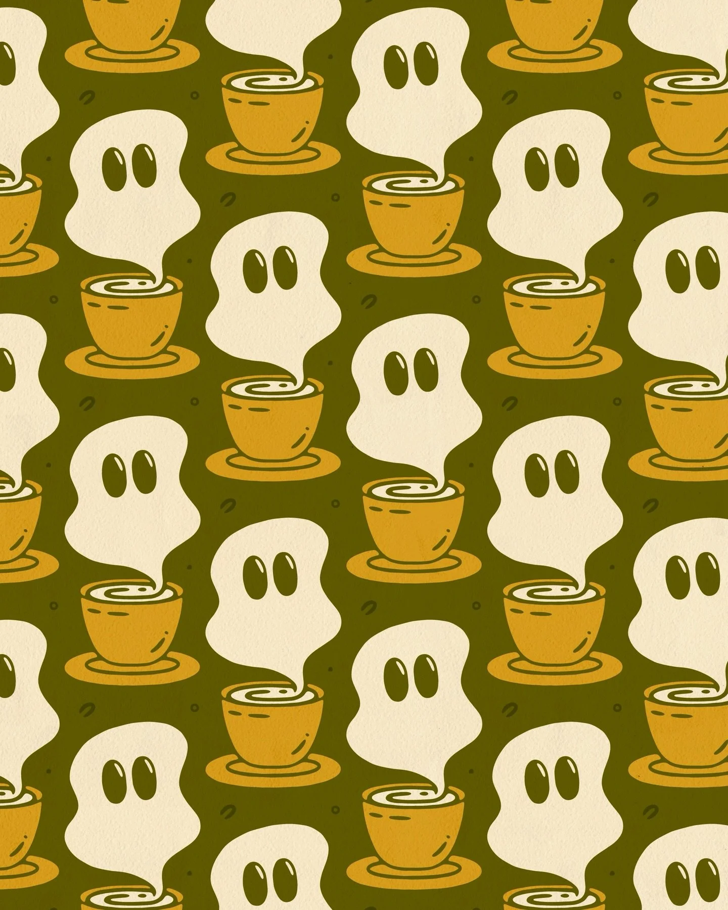 Days 3 &amp; 4 of @melanie.johnsson&rsquo;s Pattern Challenge! Had some fun doodling this steamy little ghostie for prompt number two. 👻🍵

#thepatternchallengebymel #thepatternchallengebymelwinter26 #illustration #patterndesign #ghosts