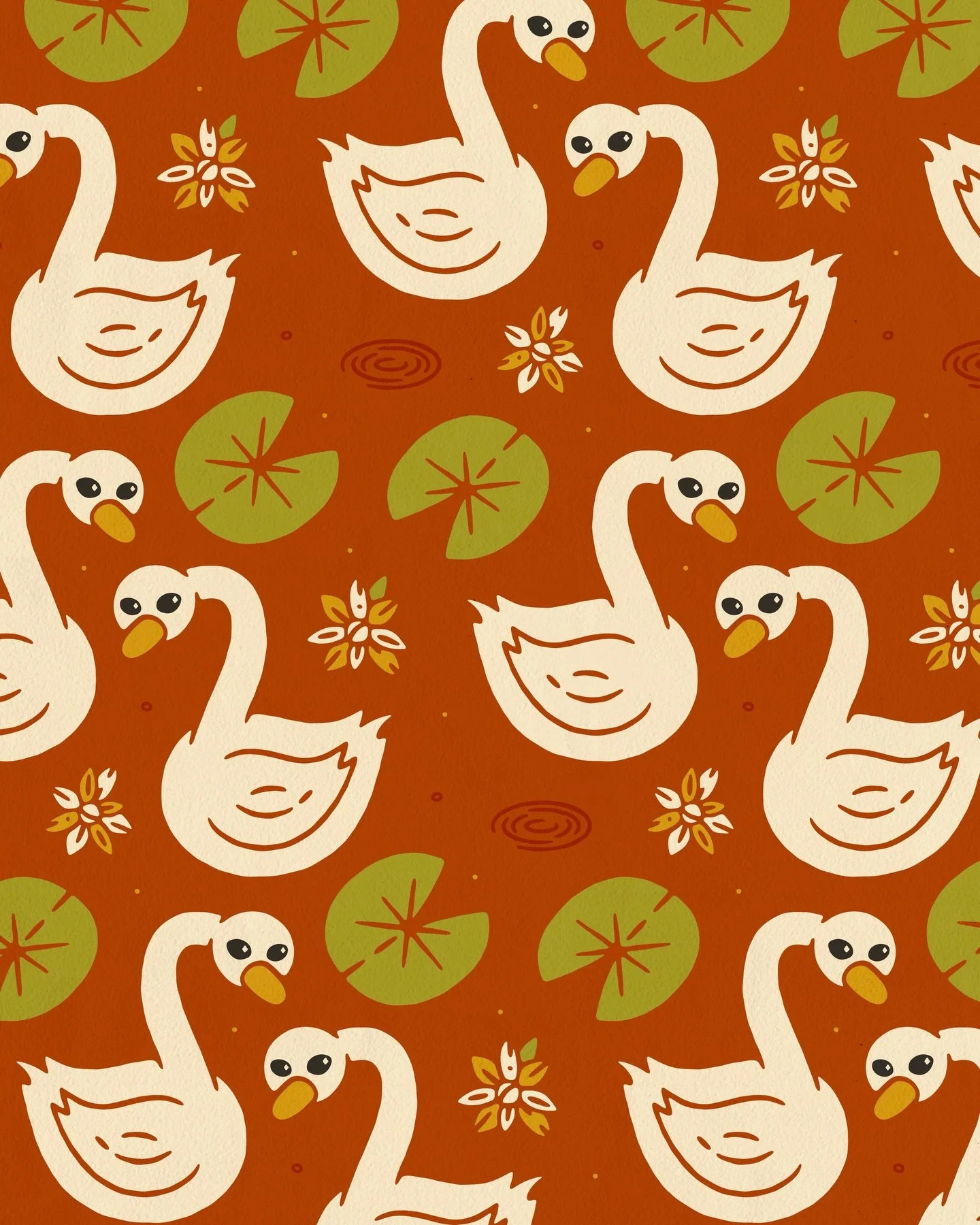 Days 9 &amp; 10 of @melanie.johnsson&rsquo;s Pattern Challenge. Added a few lily pads and lotuses to today&rsquo;s prompt swans. 🦢🪷

#thepatternchallengebymel #thepatternchallengebymelwinter26 #illustration #patterndesign #swans