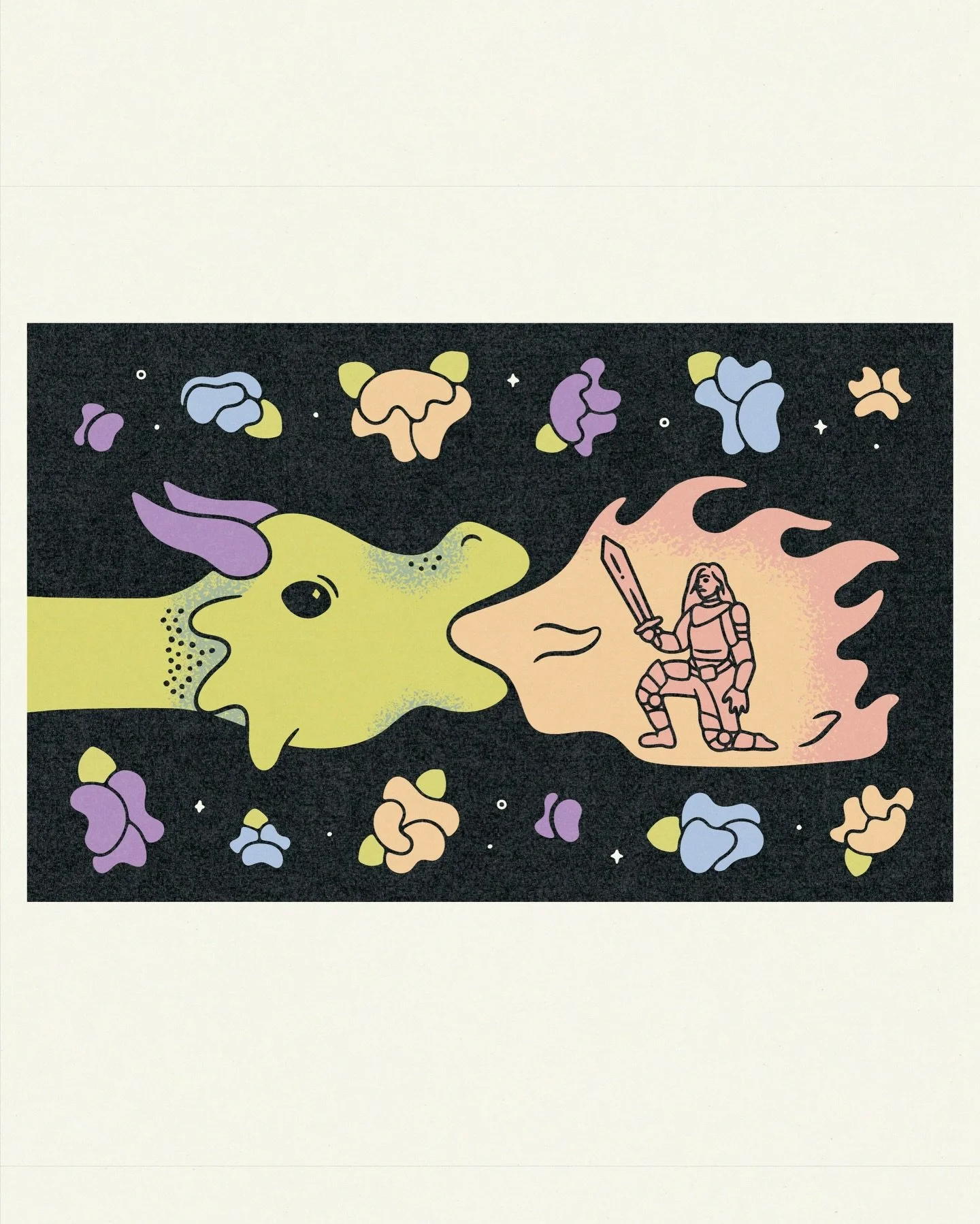 Designed this for some upcoming riso prints that I&rsquo;m supes excited about! I&rsquo;ll have them at my markets and pop ups in the next couple of months, but I&rsquo;ll do a reveal or something once they&rsquo;re actually ready. 🐉⚔️

#illustratio