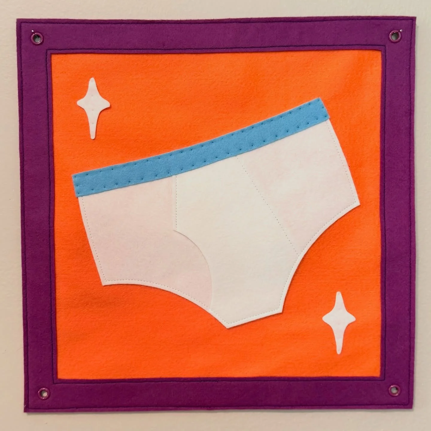 I made two of these banners. I&rsquo;m not sure why. But I do love them. 🩲✨

#feltbanner #feltapplique #fiberart #fiberartist #tightywhities