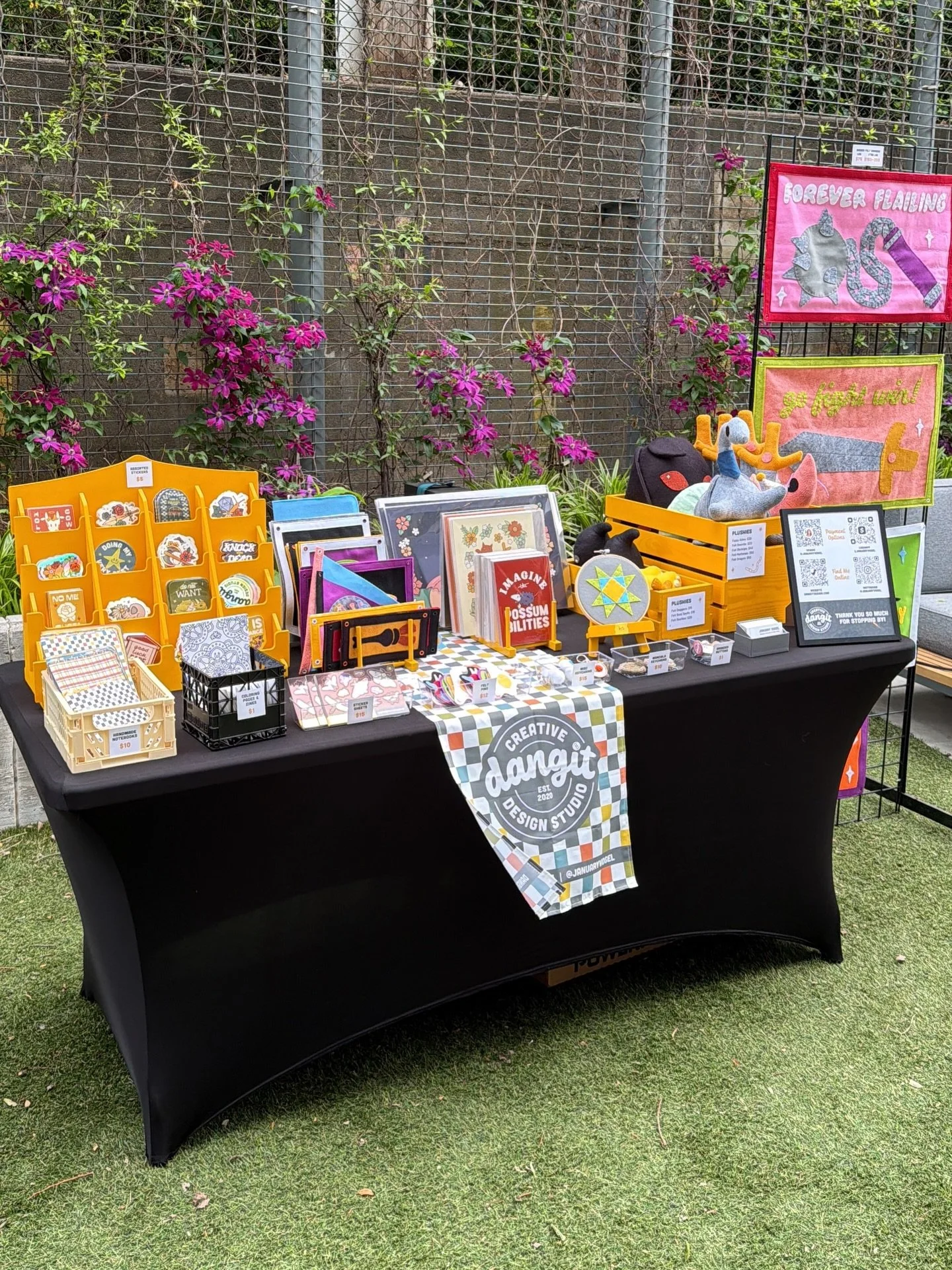 All set up at the @hotelbrut til noon for their first artisan market of the season! Come get some cute things from some cool local artists and vendors! ✨🪲

#shopsmall #popupmarket #artisanmarket #localartist #dangitdesign