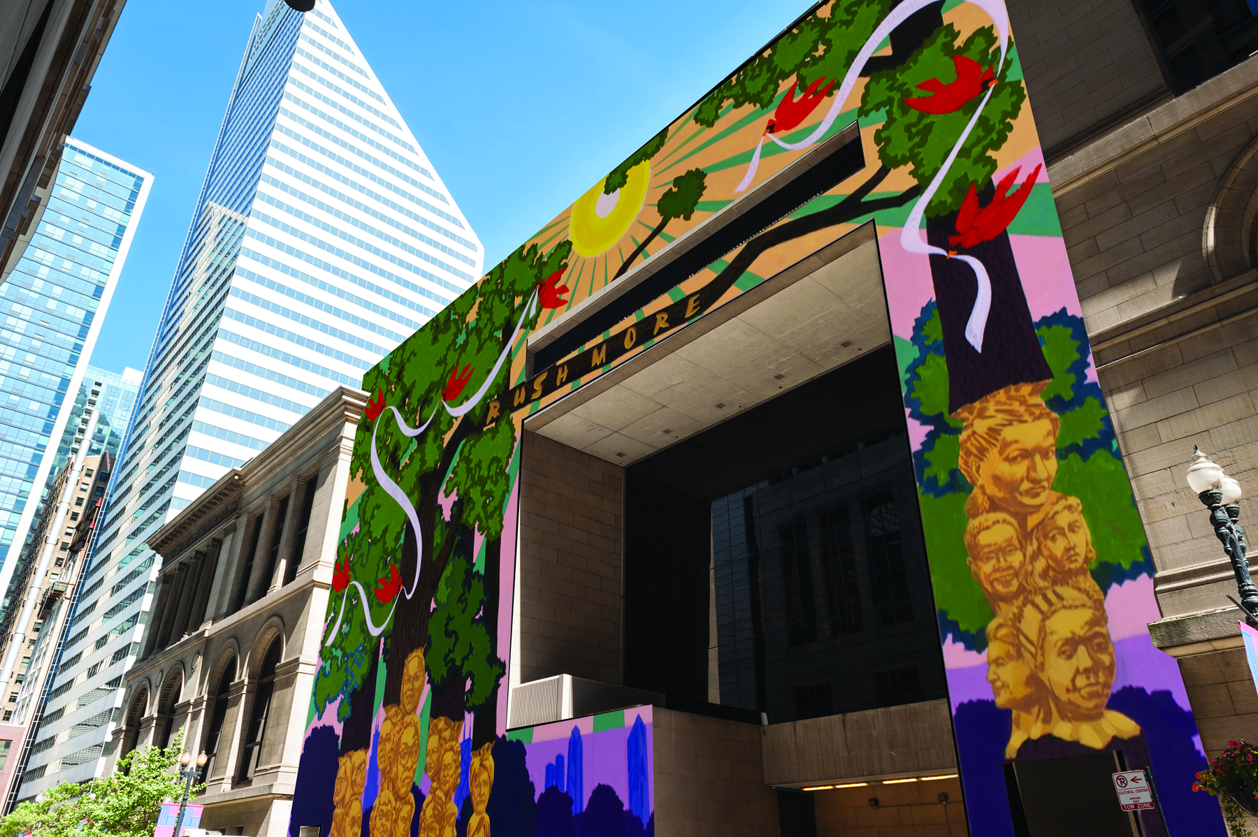 Kerry James Marshall mural on the west end of Chicago Cultural Center