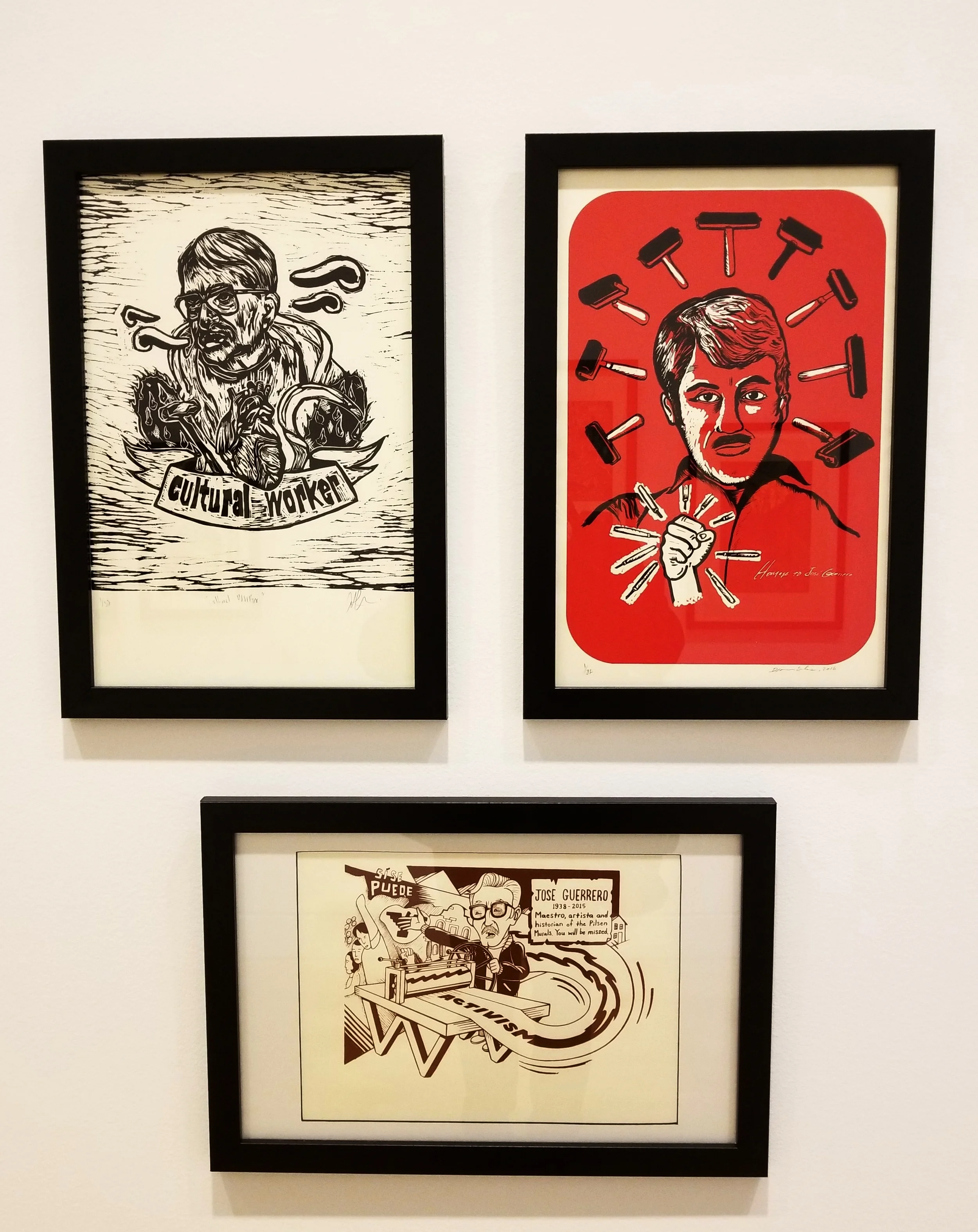 CULTURAL WORKER, 2016 Antonio Pazaran, UNTITLED, 2016 Diana Solis & (bottom) MAESTRO GUERRERO, 2016 Eric Garcia