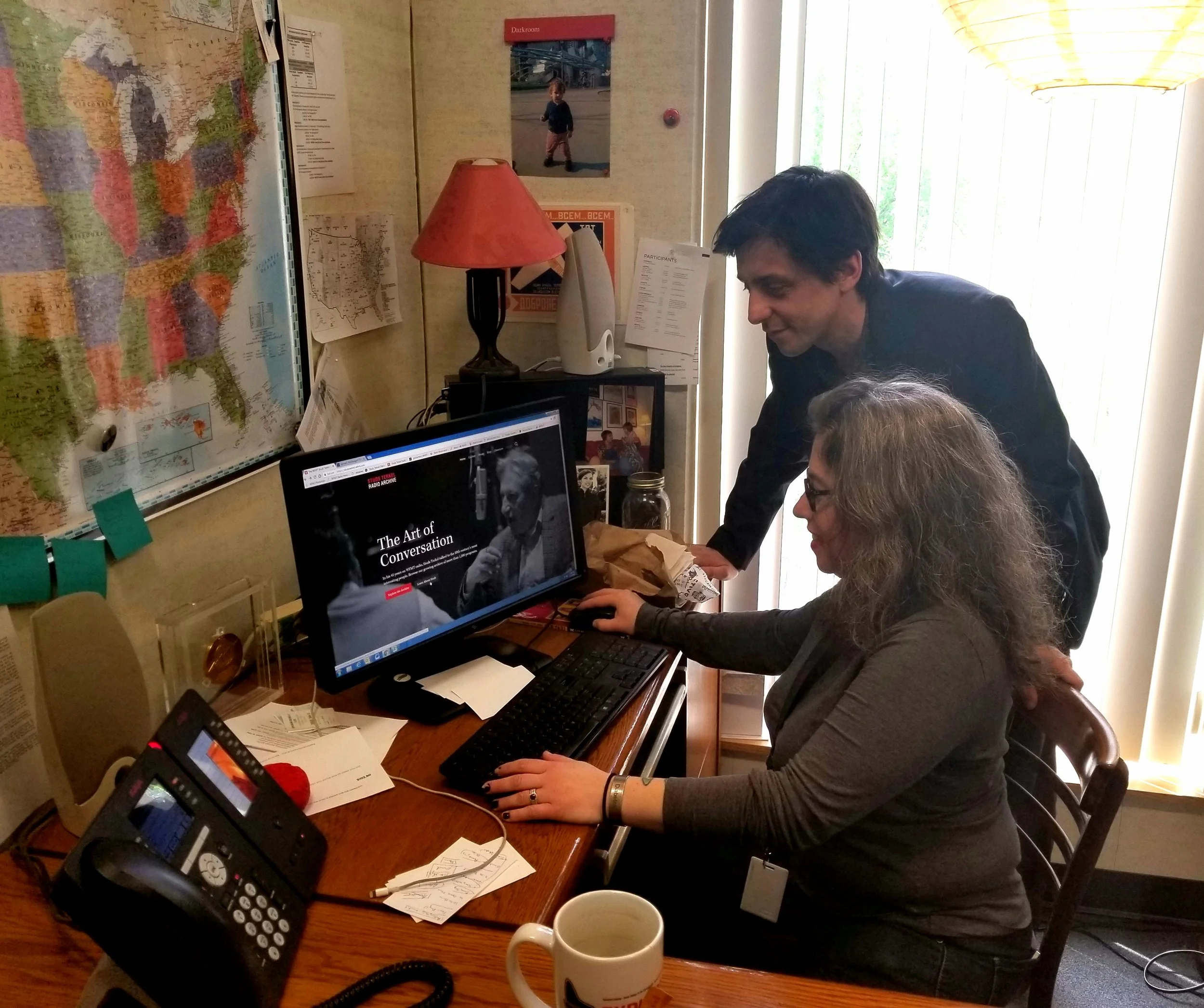 Tony Macaluso, Director of WFMT Radio Network & Studs Terkel Radio Archive and Allison Schein Holmes, WFMT archivist