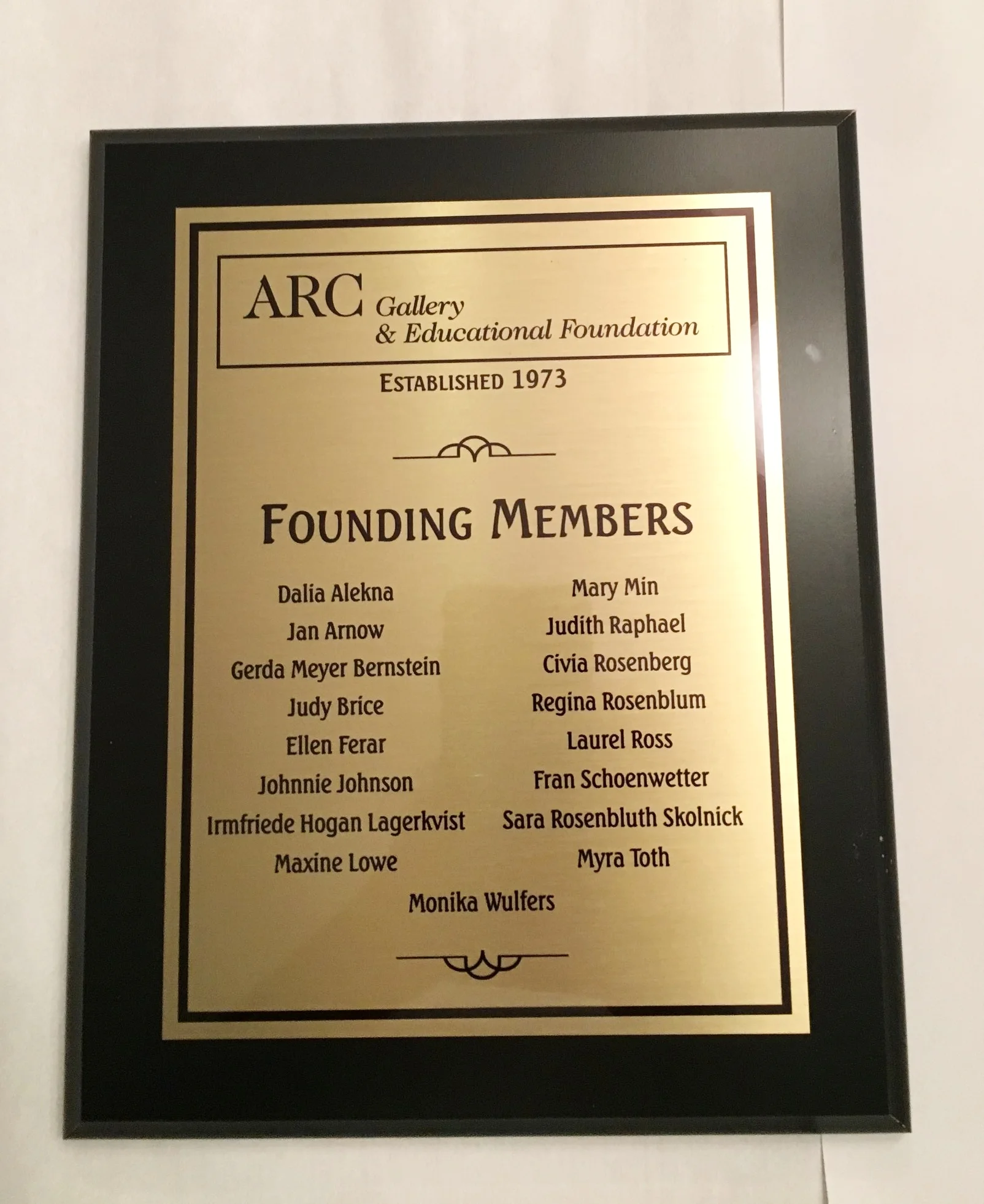 A plaque recognizing the founding members of ARC
