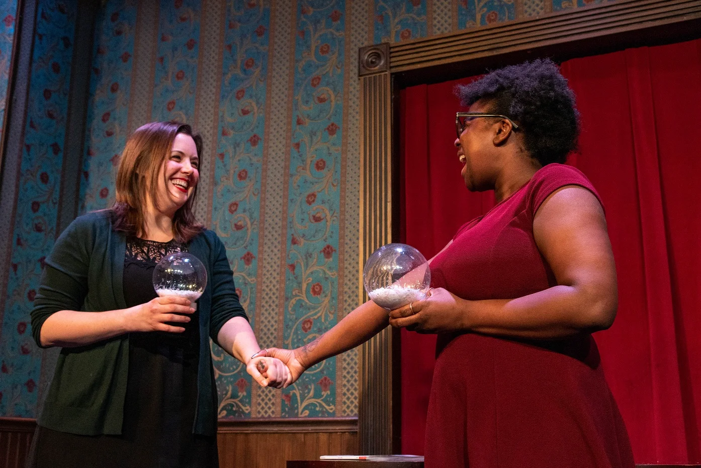 Cassie Belek & Phylicia McLeod in A SNOWGLOBE KISSMAS. Photo credit Jeremy Hill.