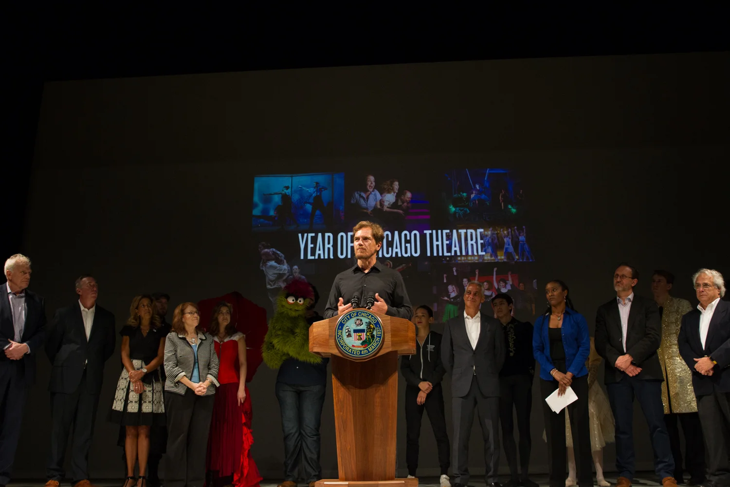 Actor Michael Shannon speaking during Year of Chicago Theatre announcement event