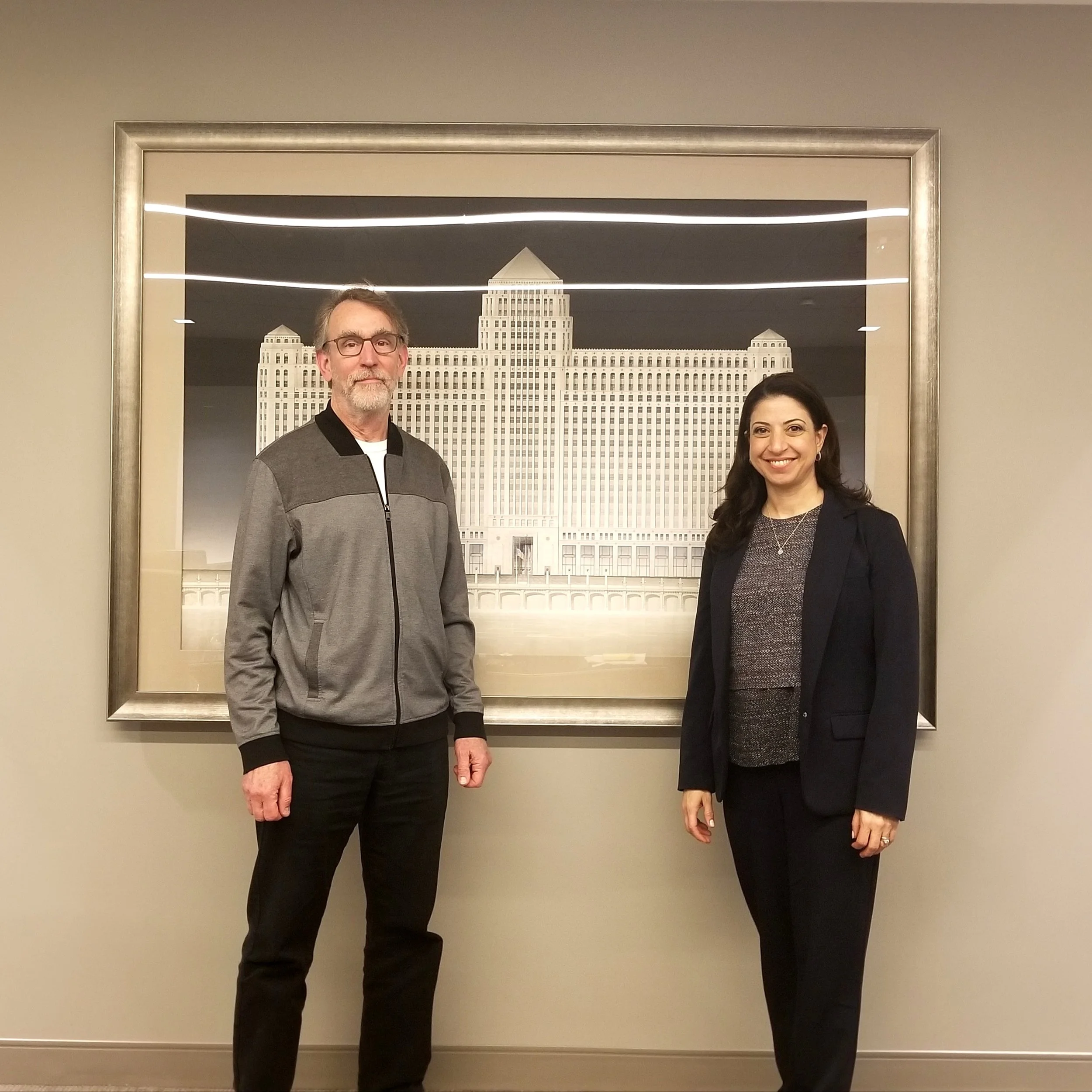 Media designer John Boesche and Art On theMart executive director Cynthia Noble