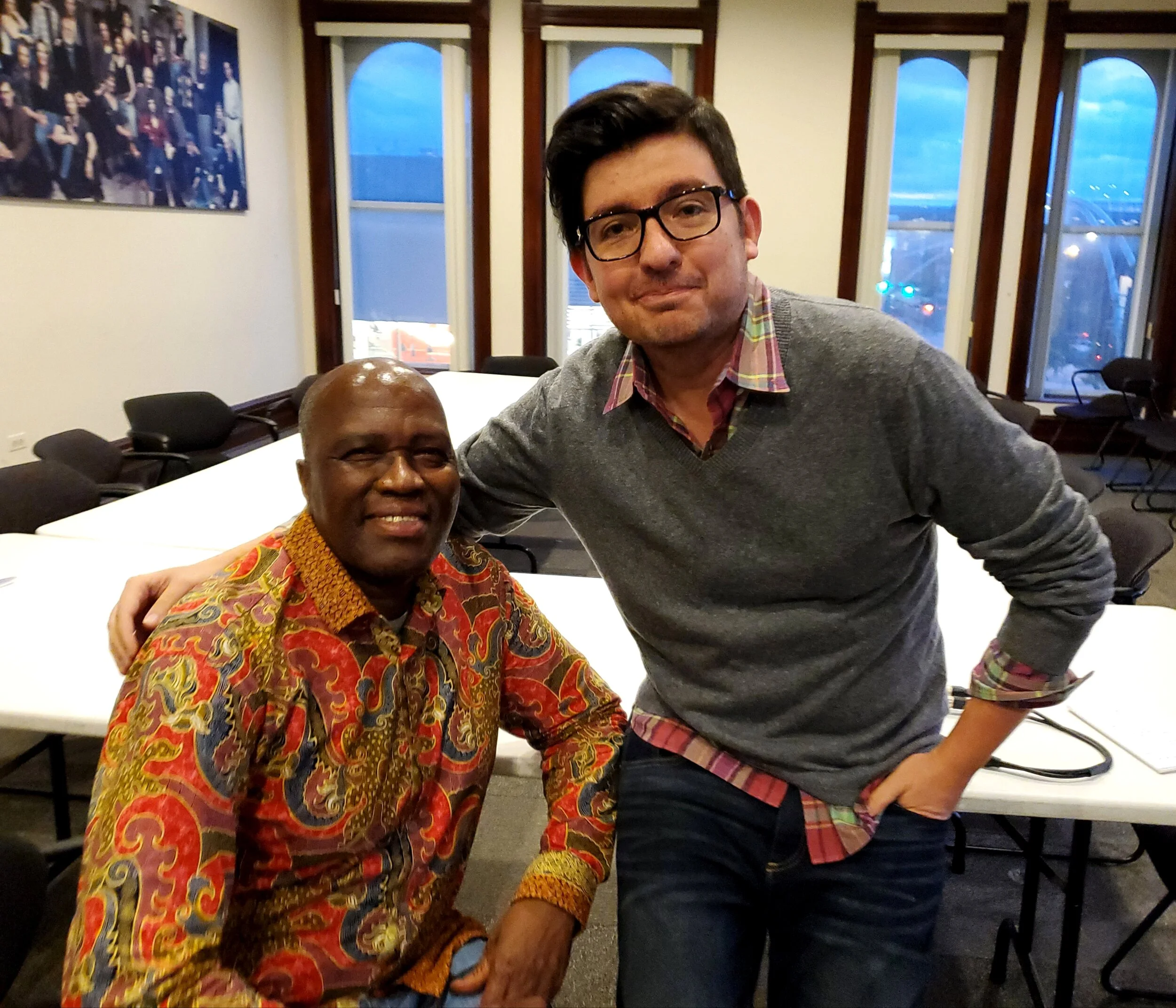 Ladysmith Black Mambazo member Alber Makibuko and WDCB’s Gary ZIdek