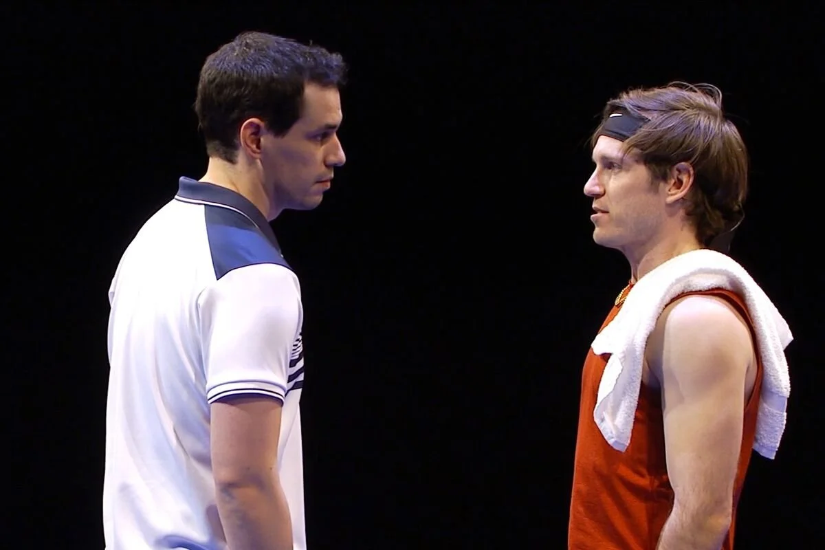Ryan Hallahan (left) &amp; Christopher Sheard in Writers Theatre’s production of  THE LAST MATCH.