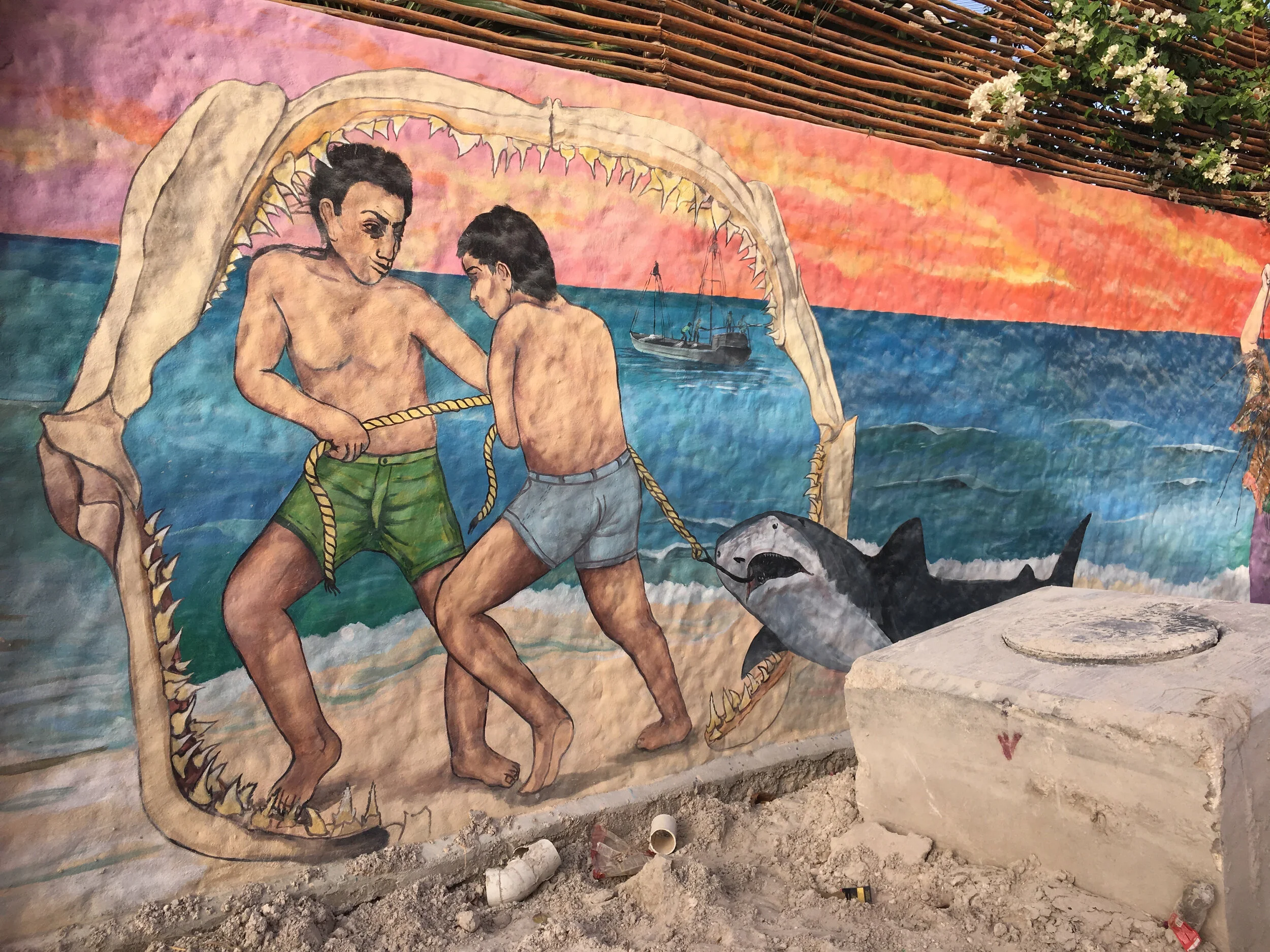 Murale représentant la pêche aux requins (Holbox)