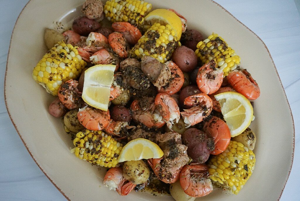 Spot Prawn Boil with Baguette and Chive Butter