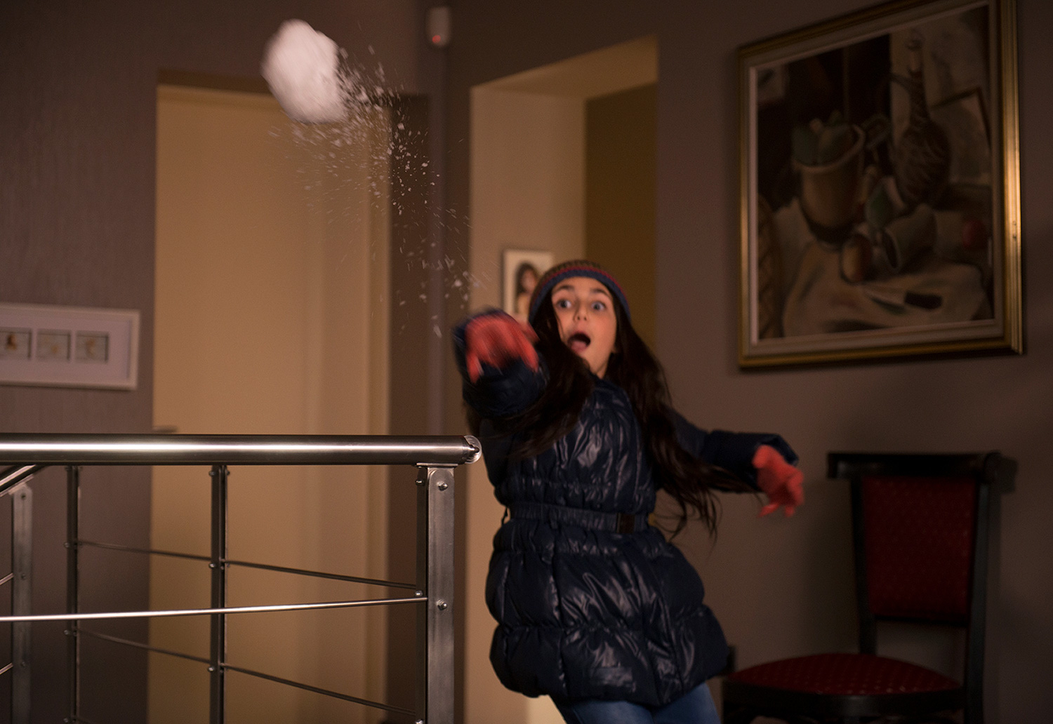  Ruby Strangelove having a snowball fight inside her home    