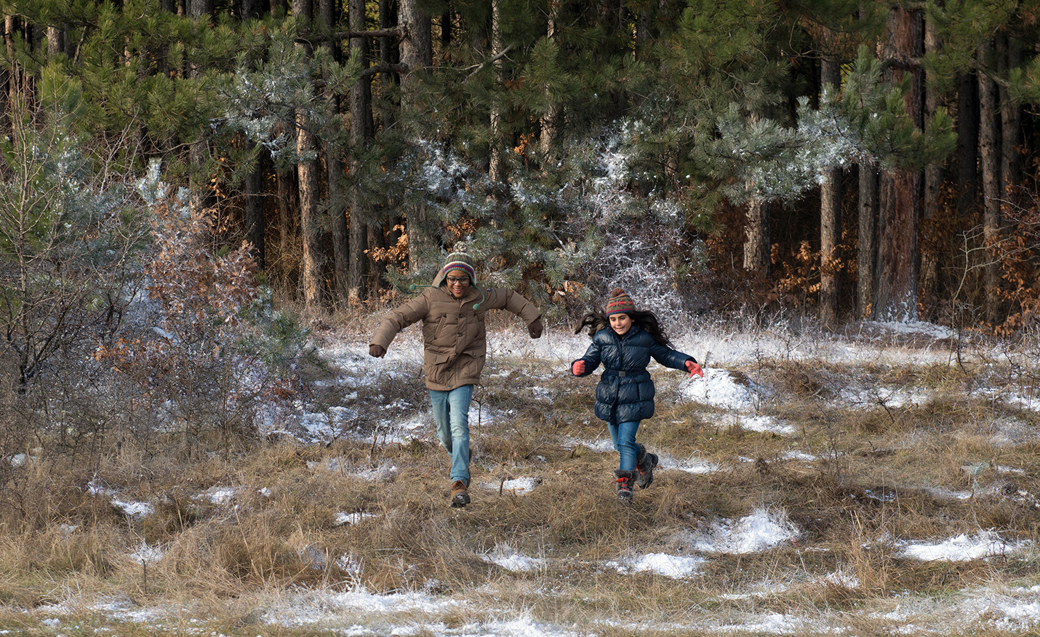  Best friends special moment having fun Ruby running together thru the woods 