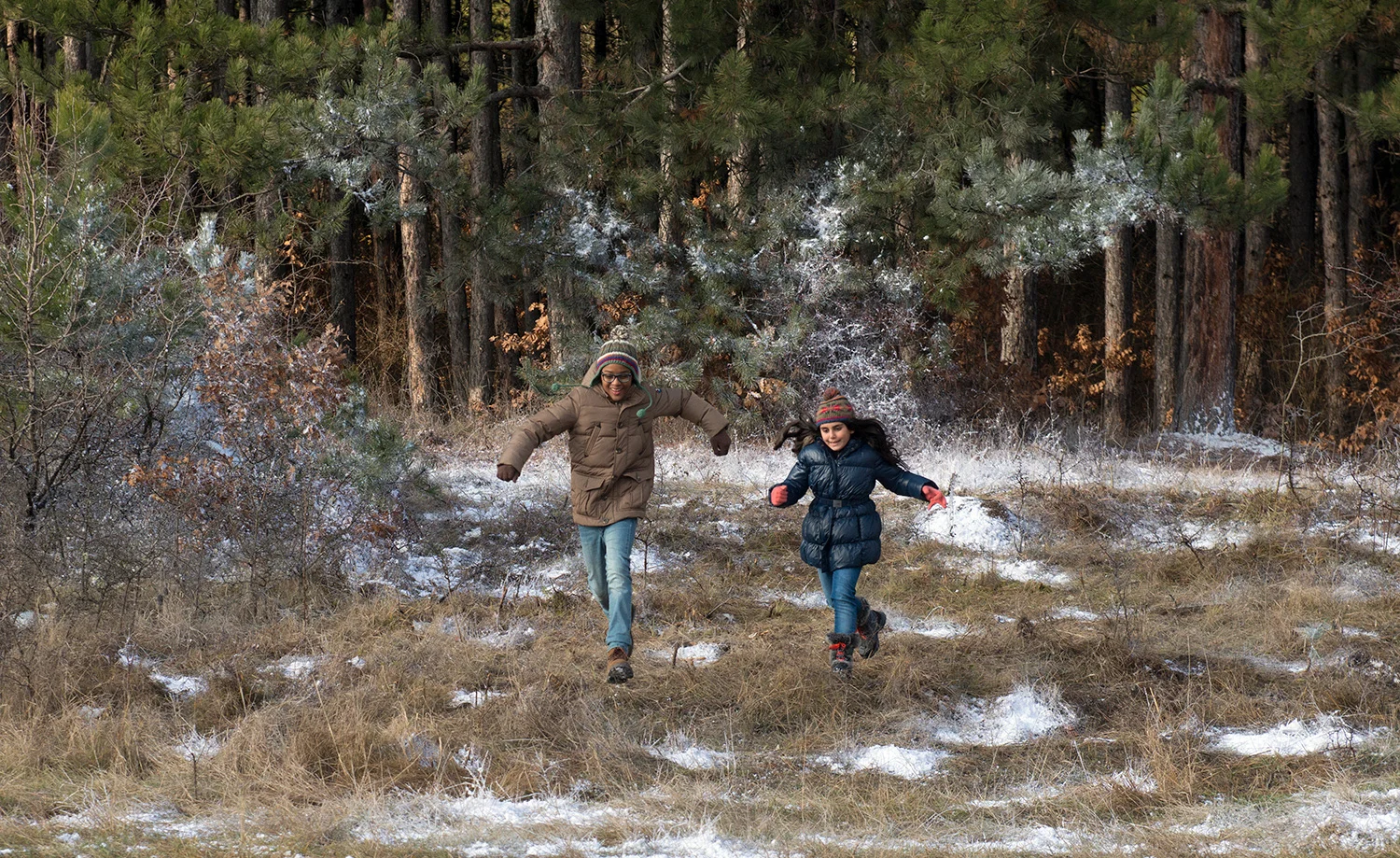 Best friends special moment having fun Ruby running together thru the woods