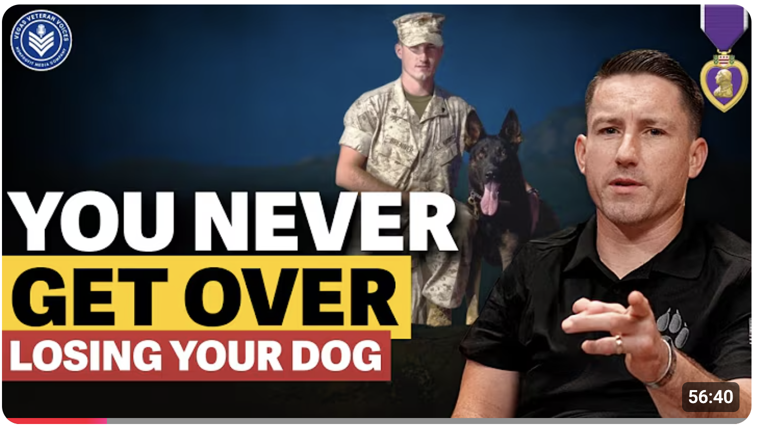 This is the full conversation — Jersey to Parris Island, MP school to Lackland, Kandahar, Walter Reed, the book, and the second dog. Fifteen years later, Alfred still has Grief's ashes in the taped-up urn the kennel master apologized for.