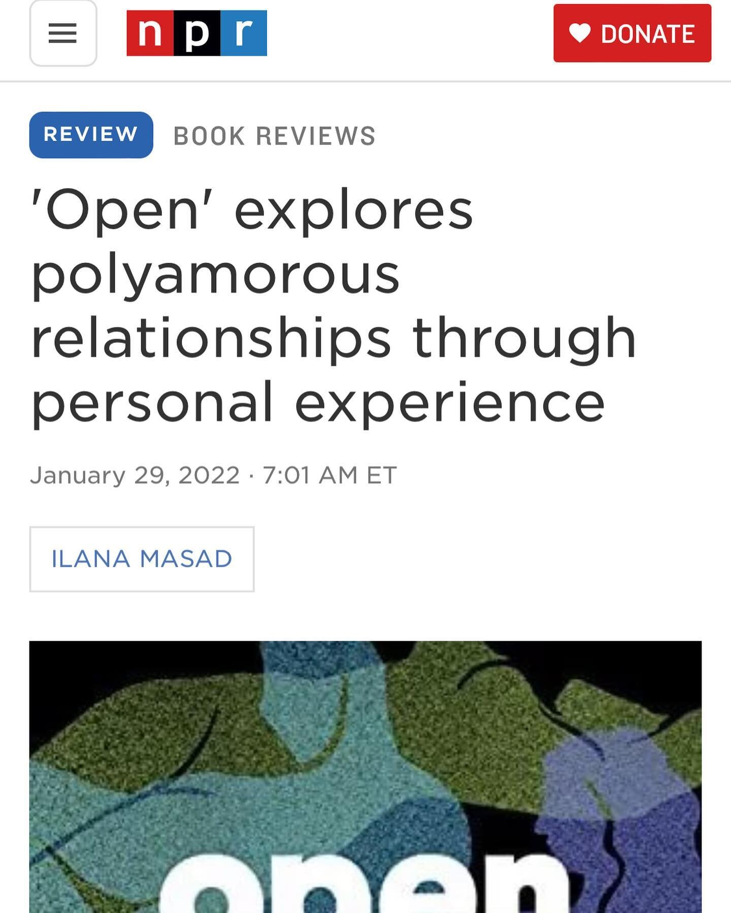 Thank you @ilanaslightlyignorant @npr for this incredibly thoughtful and positive review of OPEN. I&rsquo;m rendered uncharacteristically rather speechless. #openbook #open #dreamcometrue #bookreview #npr #nonmonogamy #polyamory #jewishbooks #love #s