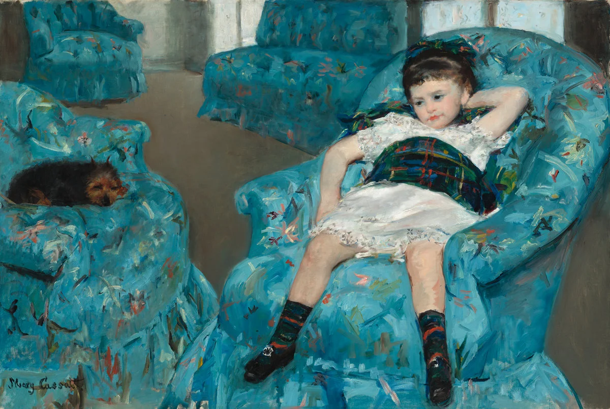 Mary Cassatt, Little Girl in a Blue Armchair, 1878, oil on canvas, overall: 89.5 x 129.8 cm (35 1/4 x 51 1/8 in.), National Gallery of Art, Collection of Mr. and Mrs. Paul Mellon, 1983.1.18.