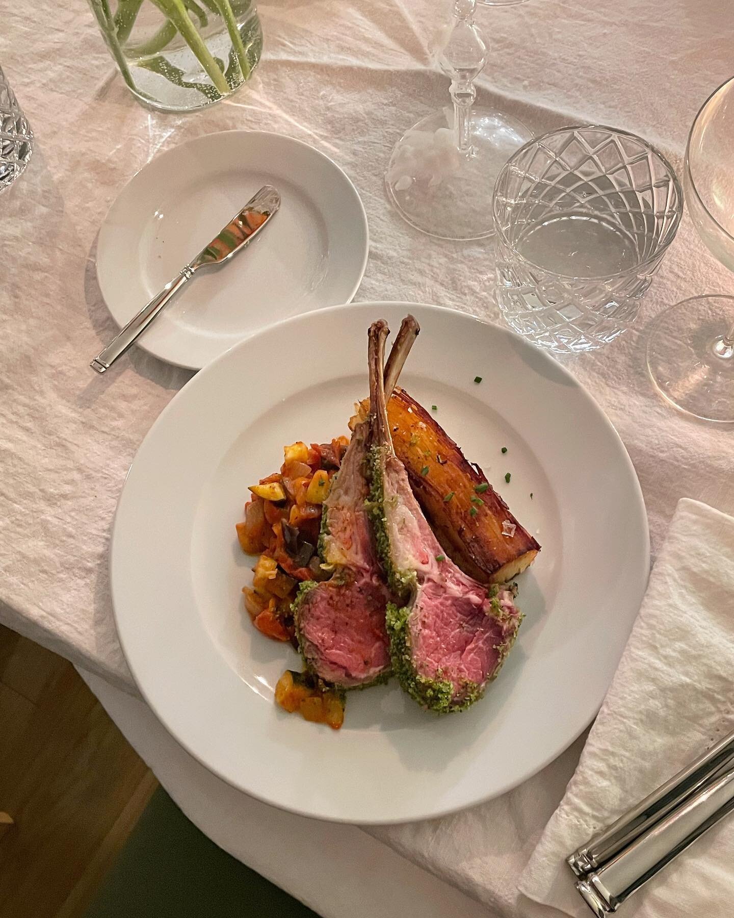 A meal from around this time last year. 🍃🥕🥖
1 - Lamb Proven&ccedil;al, ratatouille and potato pav&eacute;.
2 - Hot smoked salmon from @dirksfish , beet root, cr&eacute;me fra&icirc;che, dill 
3 - Carrot cake with cream cheese frosting
4 - Baguette