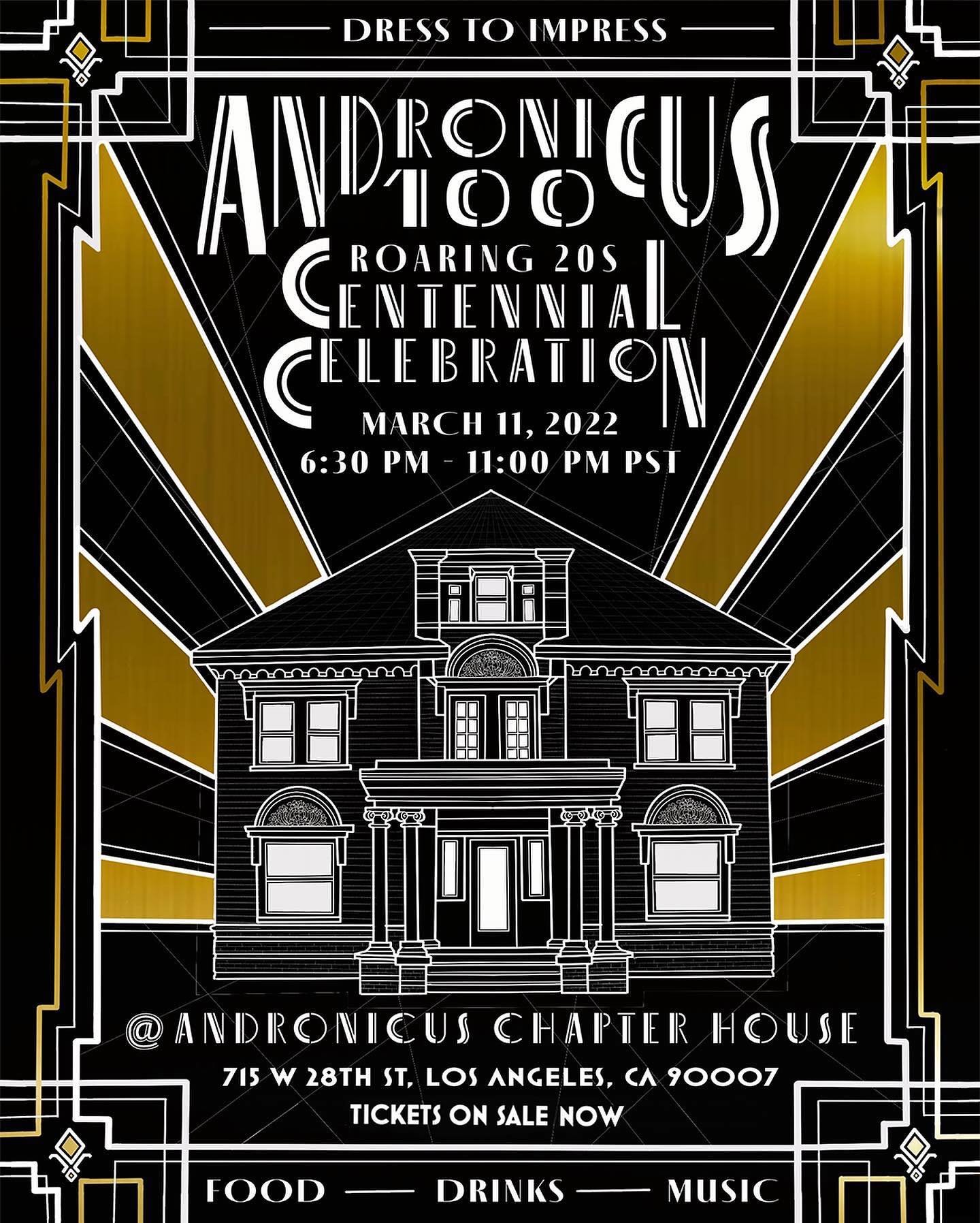 The #Andronicus100 Centennial Celebration is just 1 week away! 💯⚜️✨

Come dressed to impress in your best &ldquo;Roaring 20s&rdquo; look as we commemorate 100 years since the founding of the Andronicus Chapter of Alpha Rho Chi (check out some of the