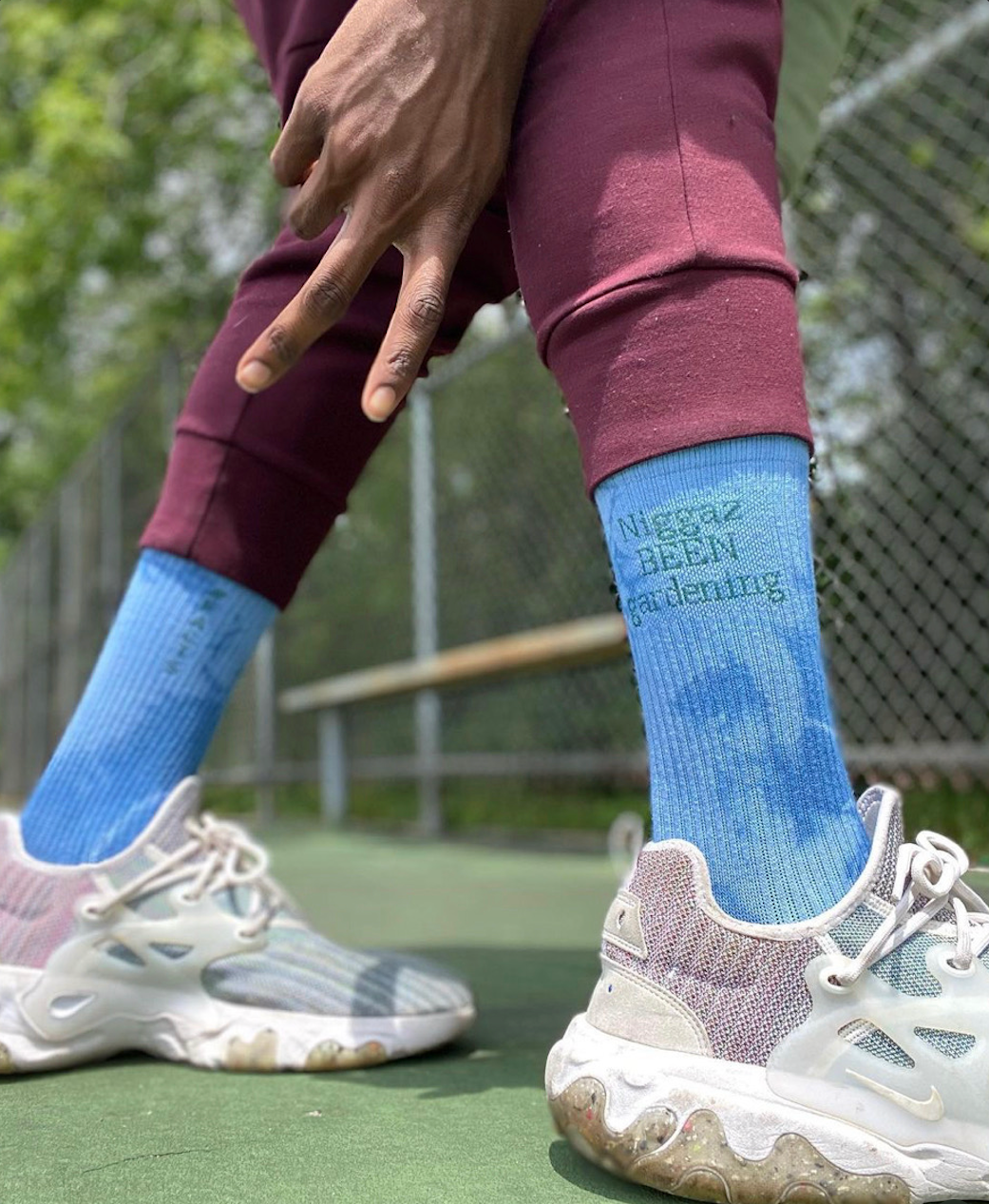 Niggaz Been Gardening indigo dyed socks