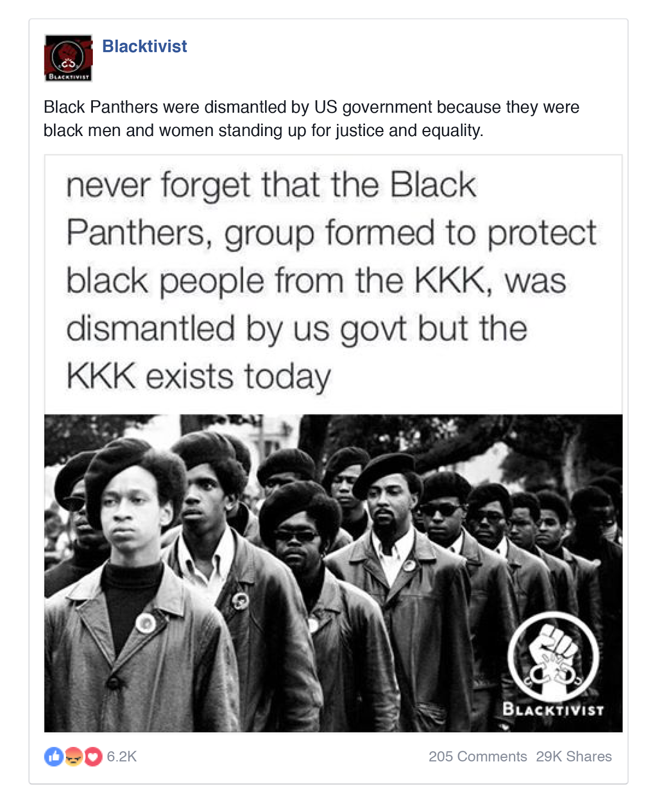 An endorsement of the Black Panthers as fighters against the KKK