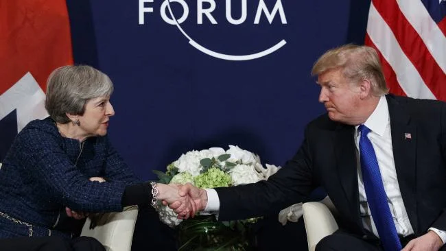 US President Donald Trump with UK Prime Minister Theresa May at the World Economic Forum 2018, Davos (Source: Google Images)
