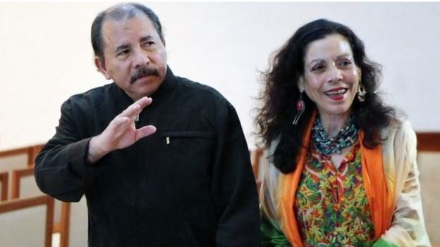 President Ortega with his wife Rosario Murillo. Source: BBC News