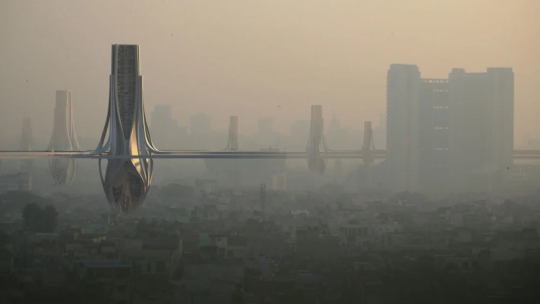 A rendering of the towers proposed by Znera’s “Smog Project.” CNN, Znera Space and R-Code.