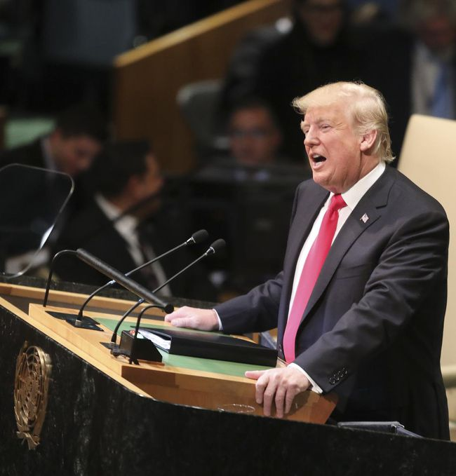 President Donald Trump addresses the 2018 UN General Assembly Photo : Bebeto Matthews/Associated Press