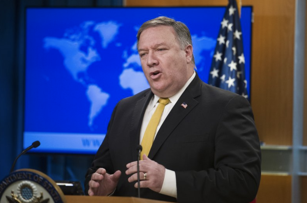 United States Secretary of State Mike Pompeo briefs reporters on Wednesday, Oct. 3, 2018, on the US denunciation of the 1955 Treaty of Amity, Economic Relations and Consular Rights with Iran. Credit: AP Photo/Cliff Owen