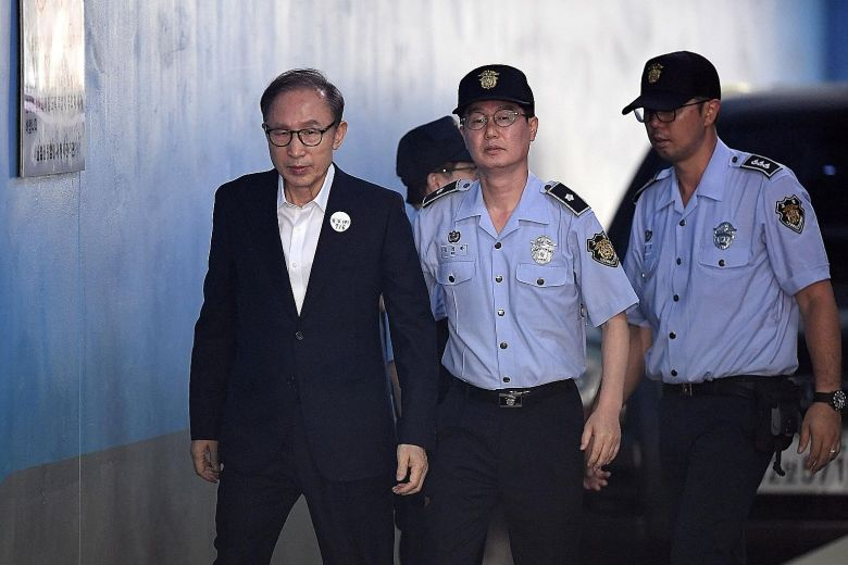 Ex-President of the Republic of Korea Lee Myung-bak at the Seoul Central District Court during his trial last month. Photo: AFP