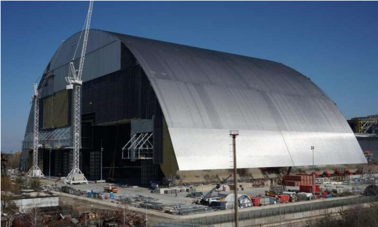 A monumental steel structure encapsulates Chernobyl’s No. 4 nuclear reactor. Photo: Pacific Northwest National Laboratory
