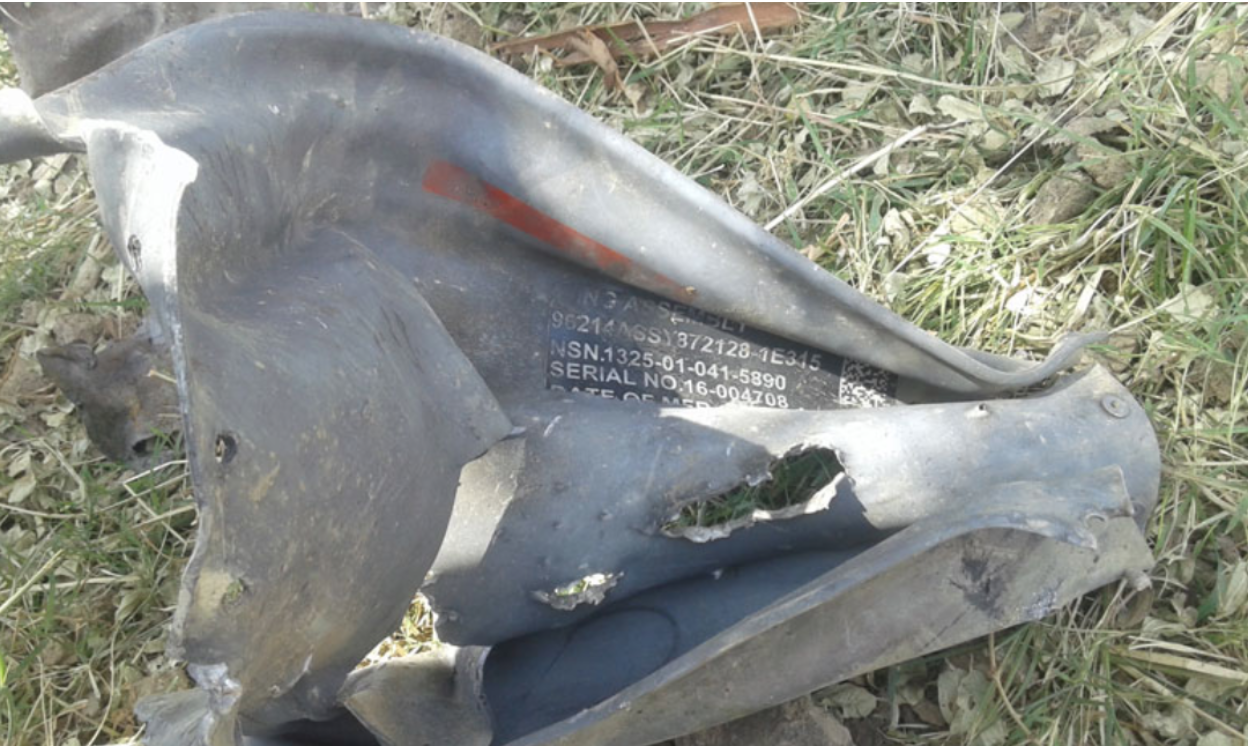 A piece of shrapnel from a US-manufactured bomb found after an airstrike blew up a vehicle in Northern Yemen, killing 15 members of a family in September 2016. Photo: CNN/Mwatana