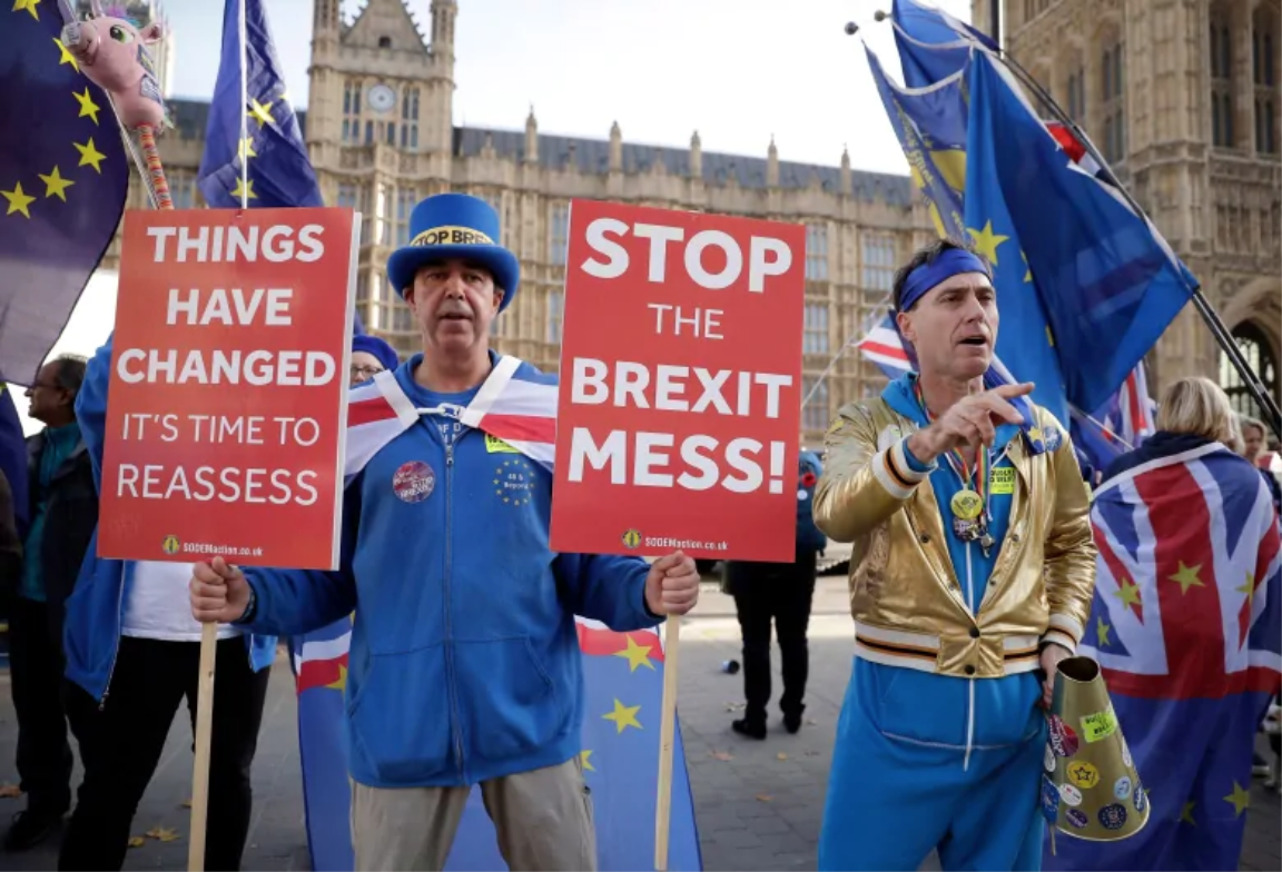 Anti-Brexit demonstrations outside Parliament. Photo: Matt Dunham/Associated Press .