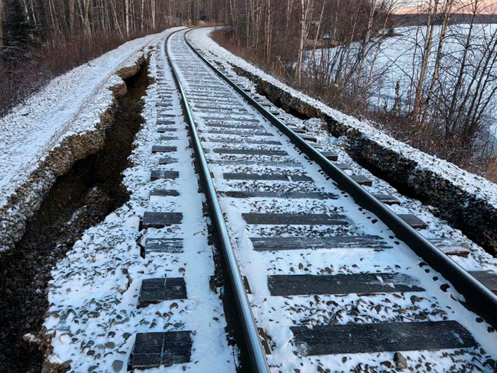 Railroad Damaged by the Quakes in Willow, Alaska Photo: Lloyd Tesch/Alaska Railroad Corp./AP Photo