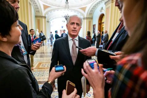 Sen. Bob Corker (R-Tenn.), chairman of the Senate Foreign Relations Committee, speaks to reporters on Dec. 12, 2018, about efforts to curtail U.S. military support for the Saudi-led war in Yemen. Photo Credits: Jim Lo Scalzo/EPA-EFE/Shutterstock