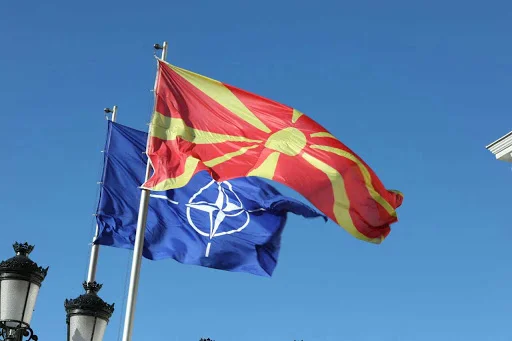 The flags of the North Atlantic Treaty Organization and the Republic of Macedonia. Photo. Source: IBNA