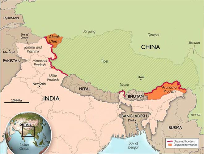 India and China contest sovereignty over two separate regions on their border: Aksai Chin, in India’s northern frontier and China’s western frontier; and Arunachal Pradesh, in northeastern India and southwestern China. Credit: The Heritage Foundation