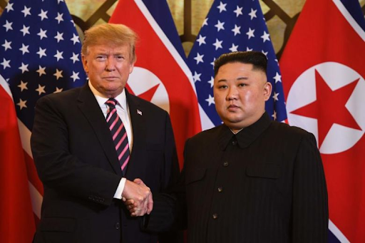 United States President Donald Trump shakes hands with North Korean leader Kim Jong-Un before their meeting in Hanoi, Vietnam. Photo: AFP