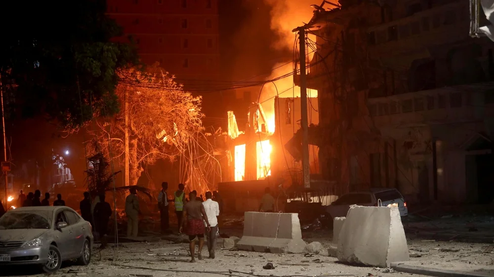 The aftermath of the car bomb outside of the Makka Al-Mukarama hotel Photo: Feisal Omar/Reuters