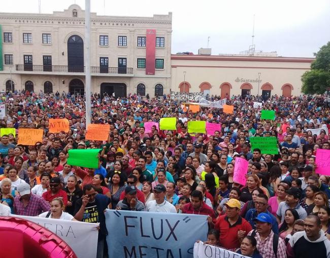 Large-scale protest in Matamoros. Photo: Obreros Unidos Matamoros/Facebook