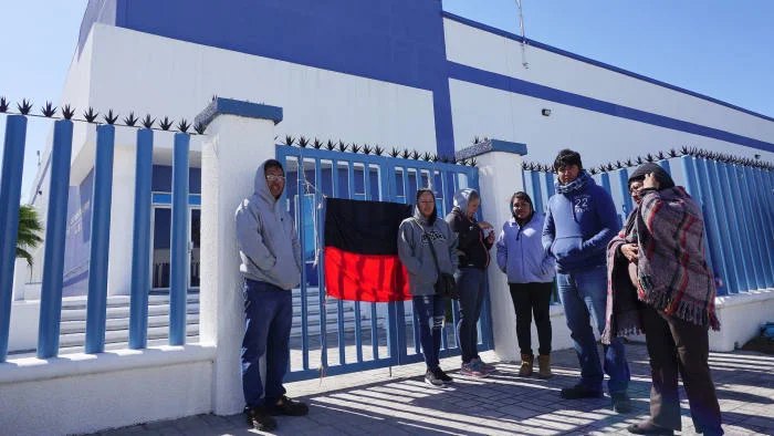 Workers protesting at a tool plant in Matamoros. Photo: Reuters