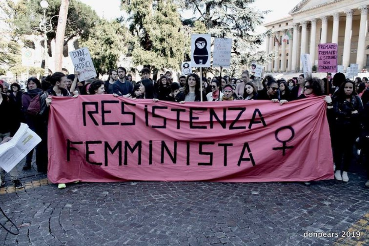 The feminist movement “Non Una di Meno” joined protests against the World Congress of Families conference in Verona. Photo: NUDM Verona