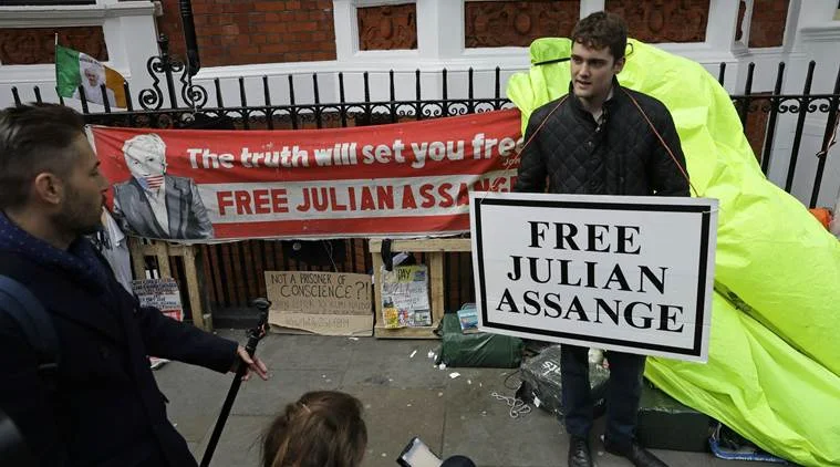 Supporters of Assange on the day of his arrest. Photo: AP