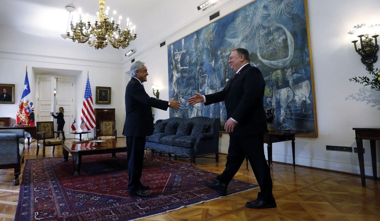 President Piñera receiving Secretary Pompeo in Santiago, Chile. Photo: South China Morning Post